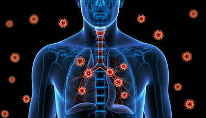 Coronavirus Infection in Human Body X-Ray: Medical Illustration, Disease Concept