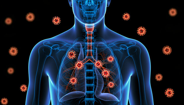Coronavirus Infection in Human Body X-Ray: Medical Illustration, Disease Concept