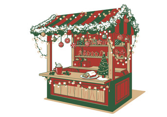 Festive Christmas Market Stall Laden with Holiday Treats and Decorations.
