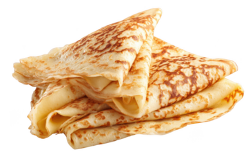 A delightful stack of golden brown folded pancakes beautifully arranged on a solid black background