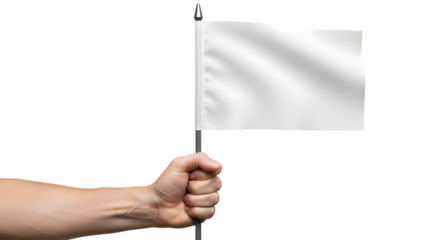 Hand holding a white flag isolated on transparent background