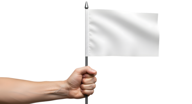 Hand holding a white flag isolated on transparent background