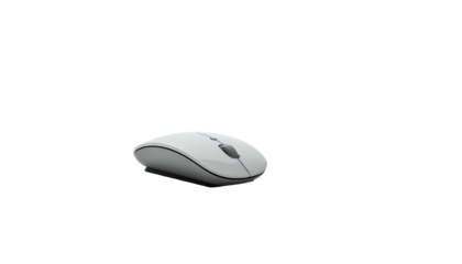 Sleek, small, white computer mouse isolated on a dark background