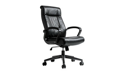 Black, plush, executive office chair against a black background