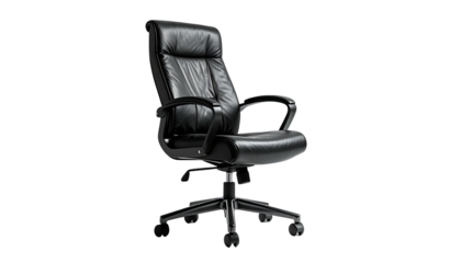 Black, plush, executive office chair against a black background