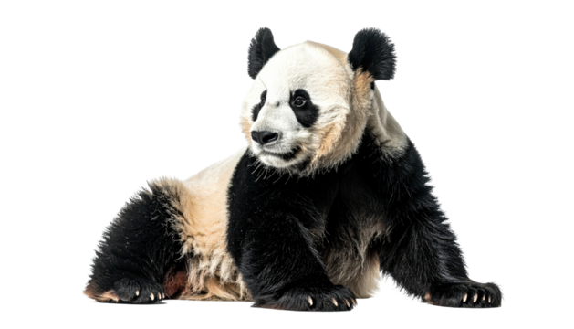 Panda resting. Black and white mammal looking left, relaxed pose