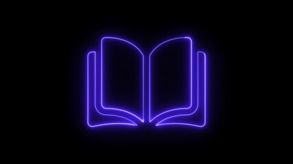 blue neon outline of an open book on a black background glowing. academic, animation, black background, blue, book, classroom, course, design, dictionary, 