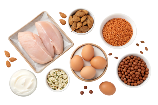 Set of natural food high in protein perfect muscle building options