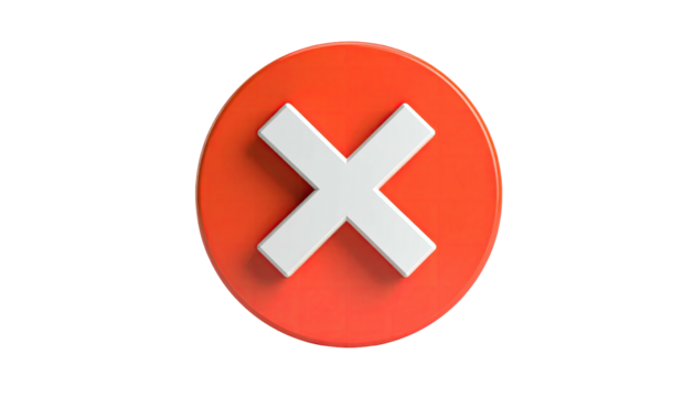 Red circle with a white X mark centered against black backdrop