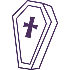Obraz premium Purple Outline Icon of a Coffin with a Cross Symbol on a Transparent Background Simple Graphic Illustration