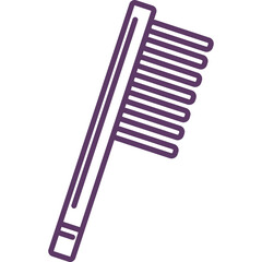 Purple Outline Icon of a Hair Comb on a Transparent Background