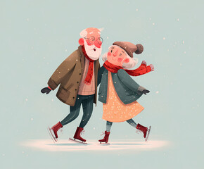 Grandfather and grandmother skating on ice AI generated