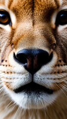 Close up of a cheetah's nose and face showing detailed fur texture and amber eyes in sharp focus