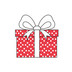 Red Polka Dot Gift Box with Ribbon – Cute Holiday Present Vector