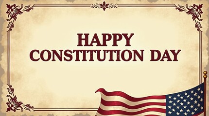 Happy constitution day with american flag and ornate border