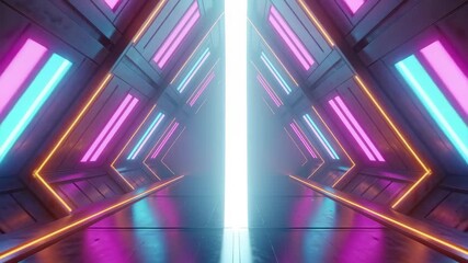 Dynamic futuristic neon tunnel journey toward bright white light, vibrant sci-fi exploration 4k high quality footage - Powered by Adobe