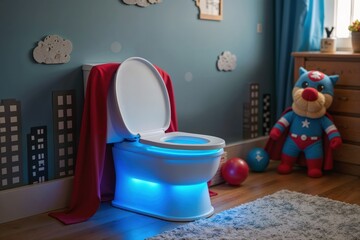 Children's toilet with blue automatic light.