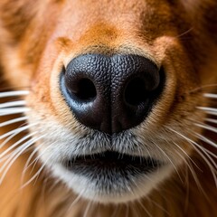 Close-up of dog nose with detailed texture and whiskers on brown fur background