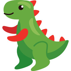Green Dinosaur With Red Spikes and Arms Standing With Cute Eyes and Smiling Mouth Transparent Background