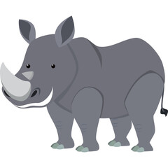 Gray Rhinoceros Standing Side View with Two Horns on White Background