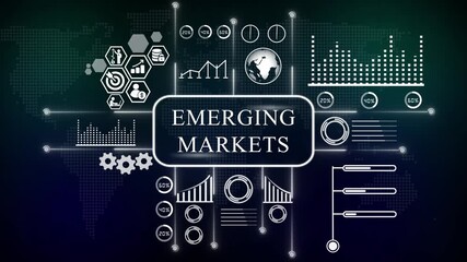 Digital marketing infographic with EMERGINGMARKETS text. concept with icons and world map. Business, technology, modern technology concept. - Powered by Adobe