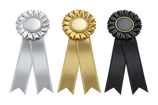 Elegant award ribbons in silver gold black luxury award collection
