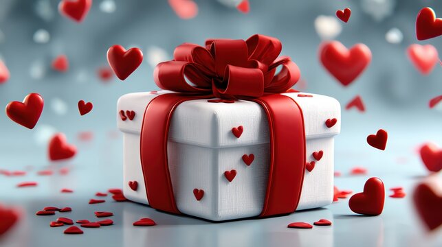 Gift box with red hearts for special occasions.