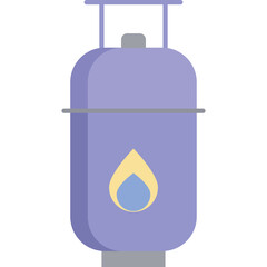 Purple propane gas cylinder with yellow and blue flame symbol on a transparent background suitable for cooking and heating applications