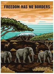 Poster design with illustrations of wild animals that capture the wild nature of Africa and the freedom of adventure