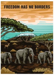 Selbstklebende Fototapeten Zoo Poster design with illustrations of wild animals that capture the wild nature of Africa and the freedom of adventure  © harrisaputra