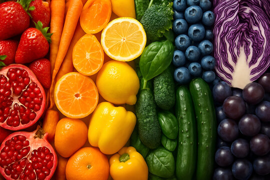 Vibrant rainbow of fresh produce for healthy eating, delicious nutrition, colorful cuisine, and wellness inspiration in your lifestyle blog