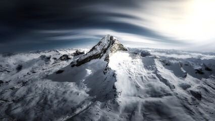 Majestic Alpine Peak with Swirling Clouds Panorama