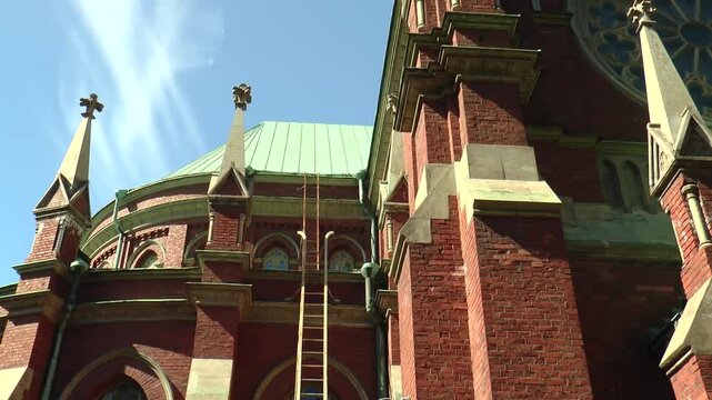The exquisite architecture of Finland. Red brick Gothic cathedral in the center of Helsinki.