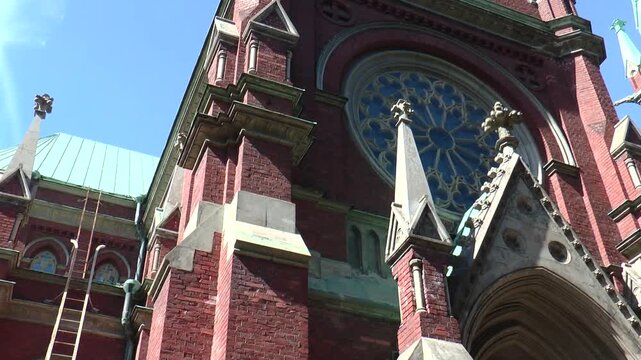 The exquisite architecture of Finland. Red brick Gothic cathedral in the center of Helsinki.