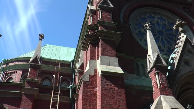 The exquisite architecture of Finland. Red brick Gothic cathedral in the center of Helsinki.