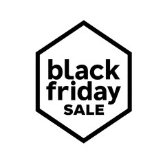 minimalist black friday sale badge in a bold hexagon outline.