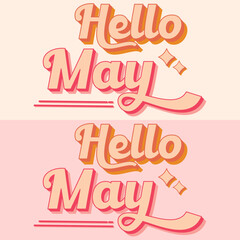 Hello May Layered Groovy Retro Vector: Hello May Typography Design for Mother's Day, T-Shirt & Planner
