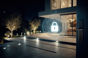 Fototapeta premium Modern smart home at night enhances security with high-tech protection measures and illuminated surroundings for a safe living environment
