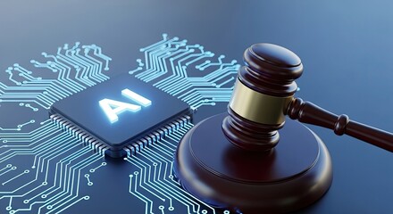 Artificial intelligence law concept with chip and judge's gavel