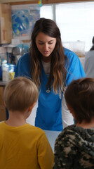 Obraz premium healthcare professional interacting with children in classroom setting 