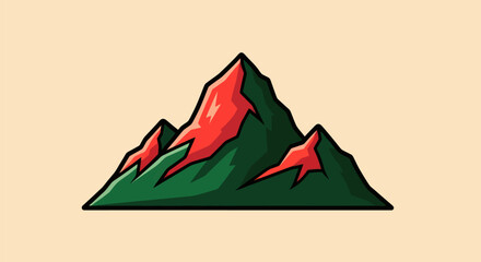 Vibrant Cartoon Mountain Peak Illustration with Red and Green Hues.