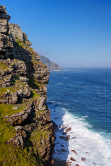 View of Cape Point (originally called the Cape of Storms) from the Cape of Good Hope. Cape Town. Western Cape. South Africa.