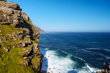 View of Cape Point (originally called the Cape of Storms) from the Cape of Good Hope. Cape Town. Western Cape. South Africa.