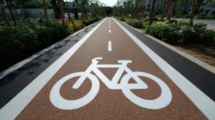 White bicycle symbol on the road for exercise.