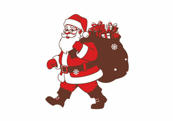 Vector Illustration of Santa Claus Walking with Gift Bag.