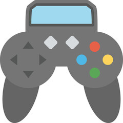 Gray Video Game Controller With Blue Screen And Colorful Buttons Isolated On Transparent Background With Digital Interface Display
