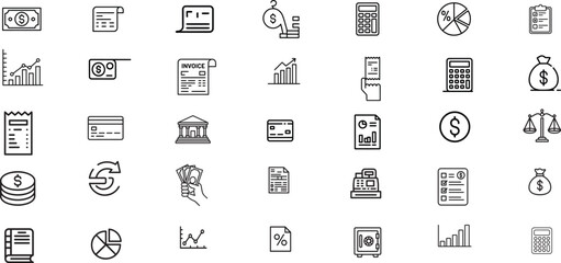 Finance and Accounting Line Icon Set, Billing and Money Management Outline Vector Pack