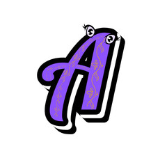 Elegant Purple Floral Letter A with Cartoon Eyes