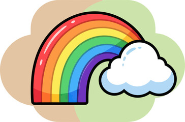 Vibrant Rainbow and Fluffy Cloud Cartoon Illustration.