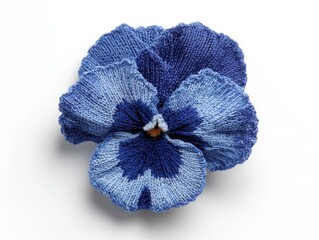 Close up of a blue beaded pansy flower on white background
